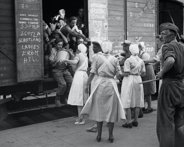 Demobilised German soldiers being sent home by train, 1945