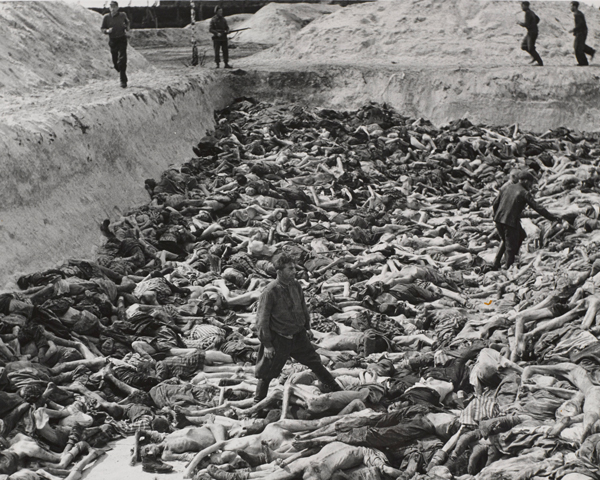 SS guards forced to bury their victims at Belsen, 24 April 1945