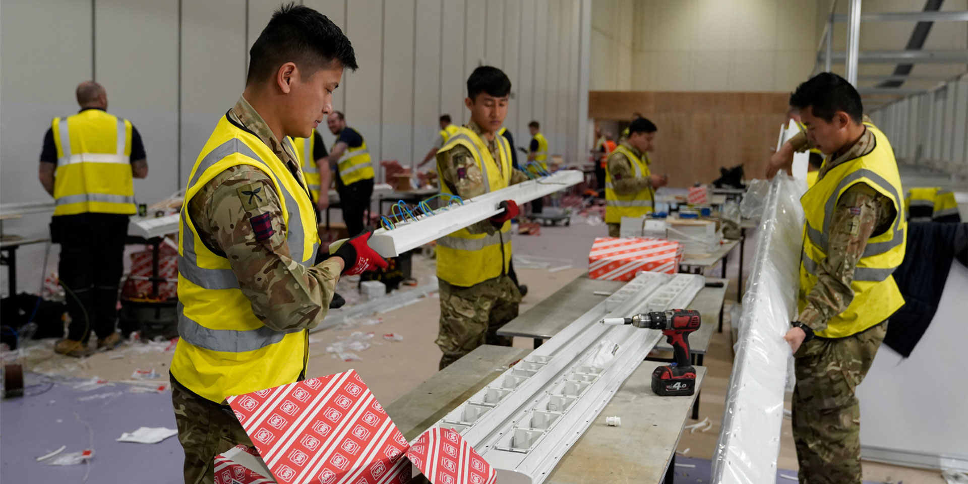The Queen’s Gurkha Engineers assist with the construction of NHS Nightingale, 2020