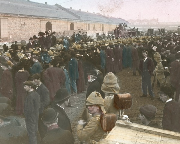 A detachment of the South Lancashire Regiment departing for South Africa, c1899