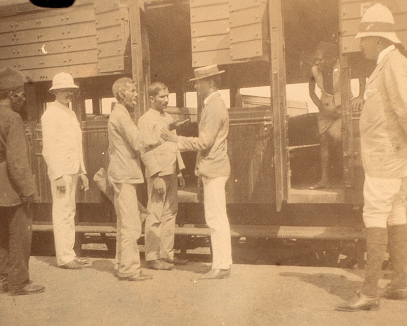 A medical inspection of a rail passenger, 1897