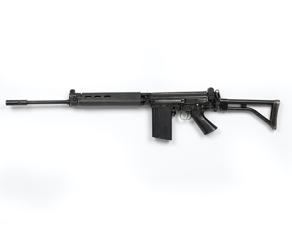 Captured Argentine FAL 7.62 mm self-loading rifle, c1982
