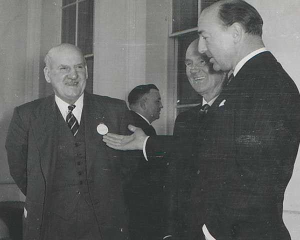 Secretary of State for War John Profumo (right) with Field Marshal Slim (left), 1962