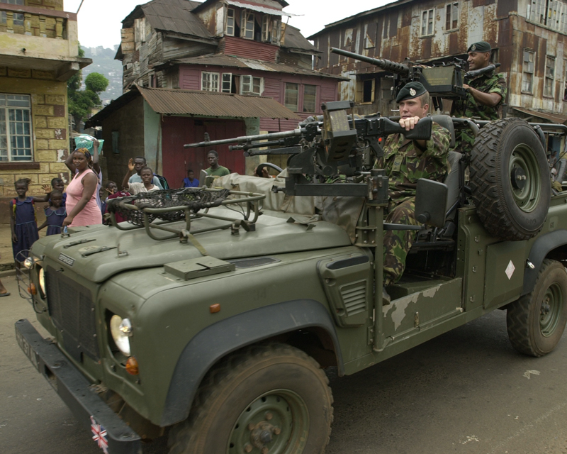 A British Land Rover on patrol in Sierra Leone, c2000