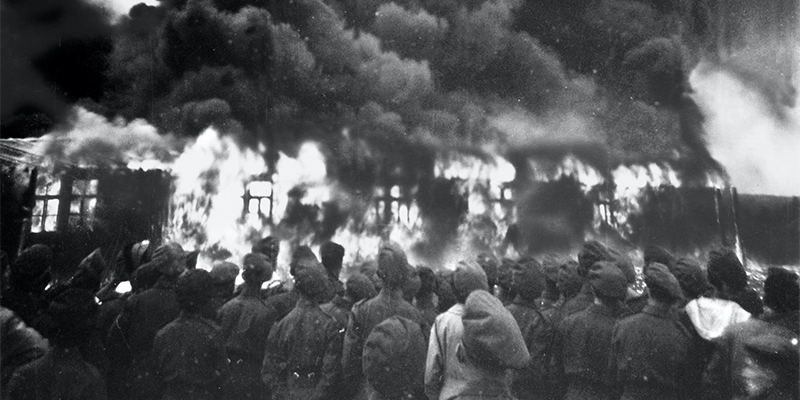 The burning of Belsen Concentration Camp, Germany, May 1945