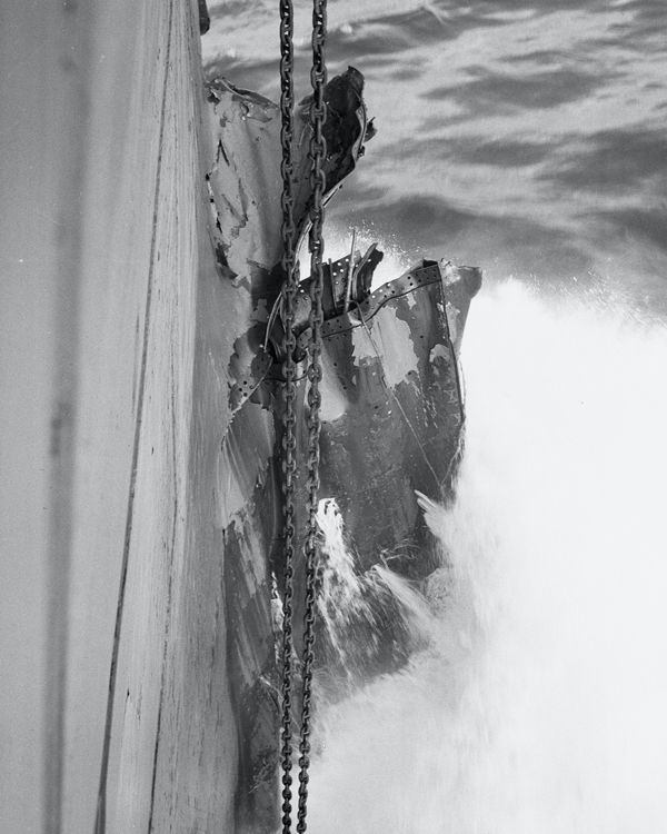 Damaged bows of HMT 'Orion' during her journey to Egypt, 1941