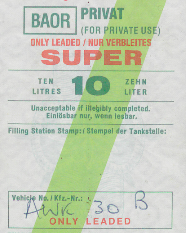 British Army of the Rhine fuel coupon, 1986