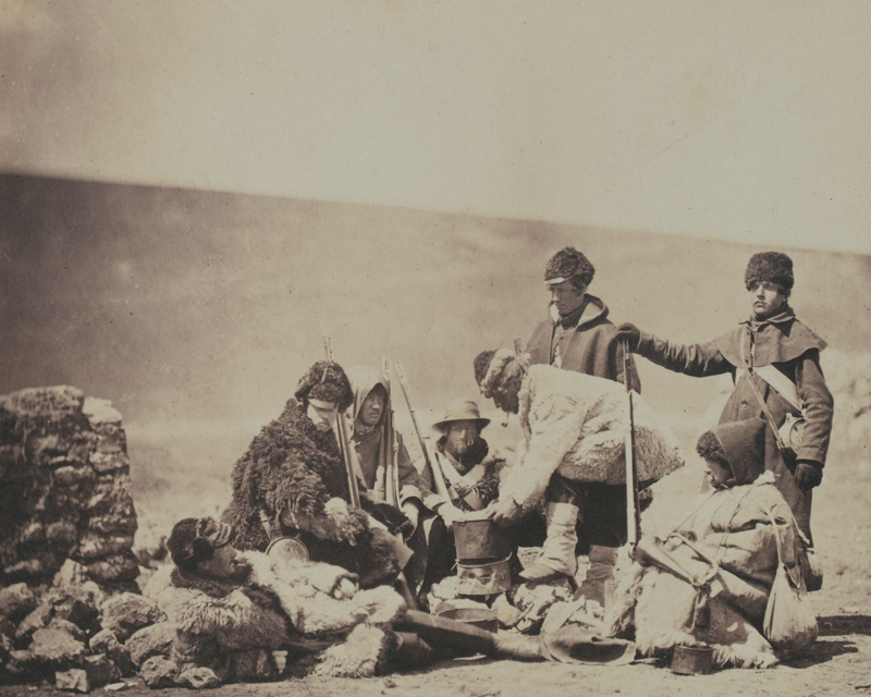 Soldiers of the 47th Regiment in winter dress in the Crimea, 1855