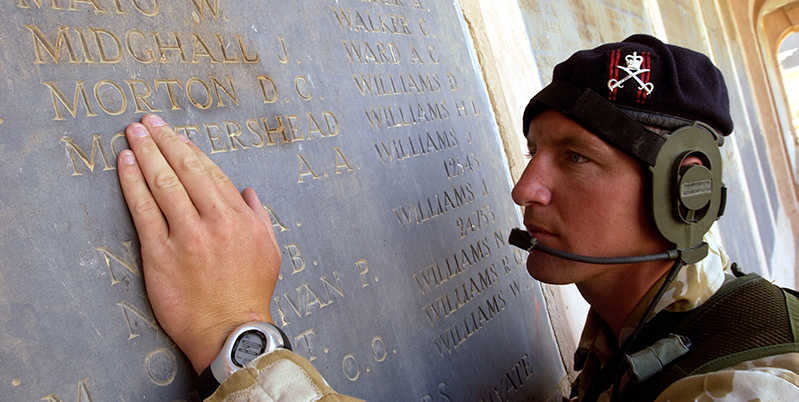 A soldier finds his namesake on a list of the fallen of the First World War, Iraq, 2004