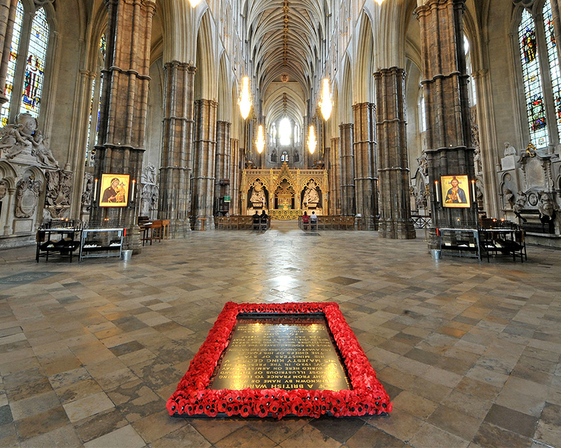 The grave of the Unknown Warrior in Westminster Abbey