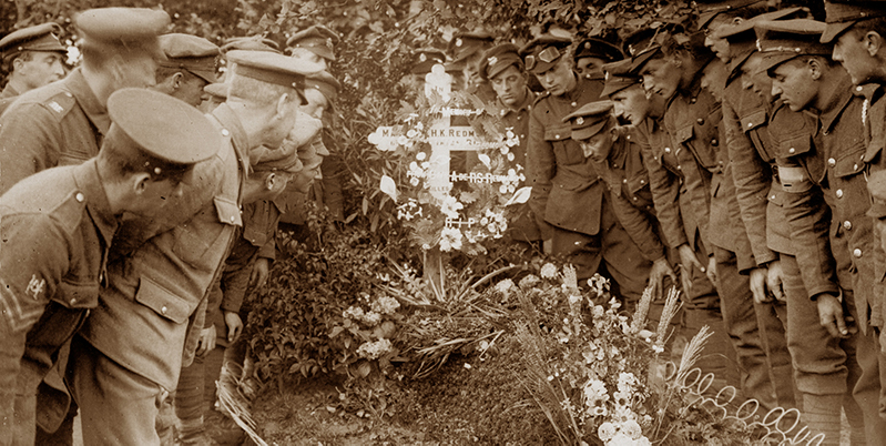 A deputation from Ireland visits the grave of Major Redmond at Locre, 21 September 1917