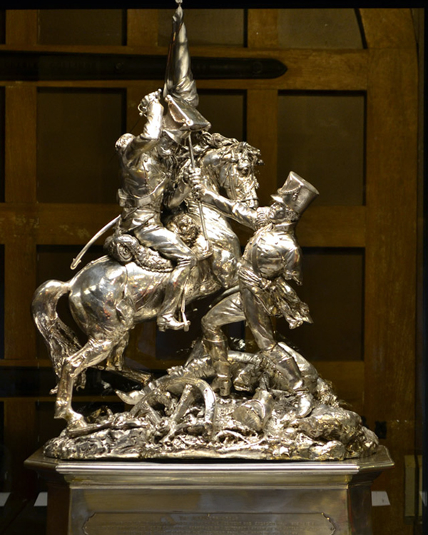 Silver centrepiece depicting Lieutenant Matthew Latham saving the King's Colour at Albuera, 1811