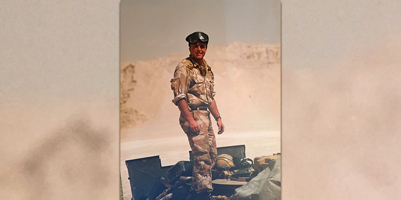 Captain (later Lieutenant Colonel) Tim Purbrick in the desert during the Gulf War, 1991