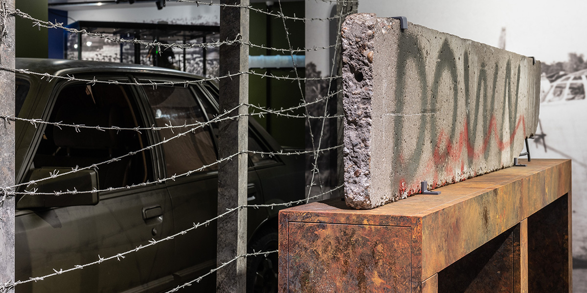 Fragment of the Berlin Wall on display in the Foe to Friend exhibition