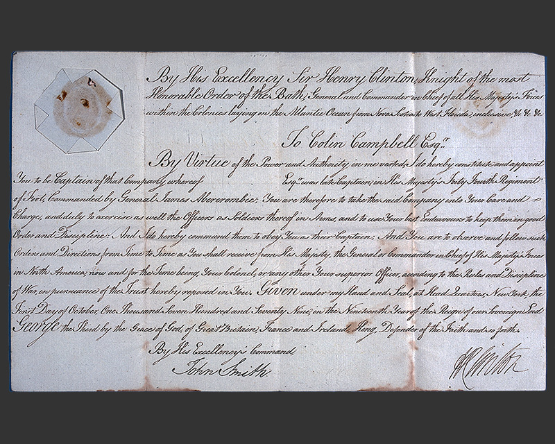 Letter from Colin Campbell to his father about his prospective lieutenancy in the 55th Regiment of Foot, 8 October 1772