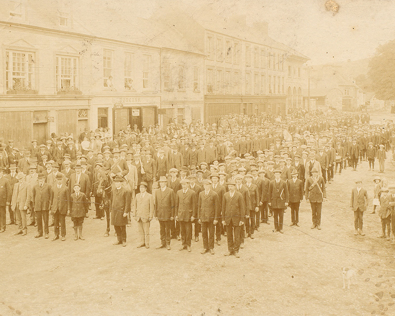 National Volunteers formed up in ranks in a street in Kenmare, Ireland, 1916