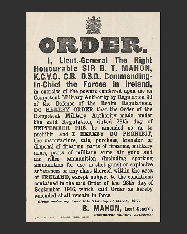 Poster of the order prohibiting the sale of firearms in Ireland, 1917