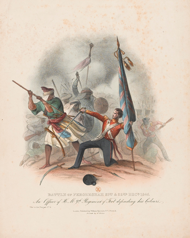 ‘Battle of Ferozeshah 21st & 22nd Decr 1845. An officer of HM 9th Regiment Defending his Colours’