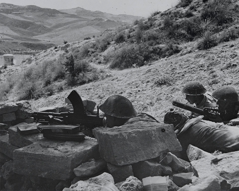 Men of 5th Battalion, The Northamptonshire Regiment in a position outside Centuripe, Sicily, August 1943