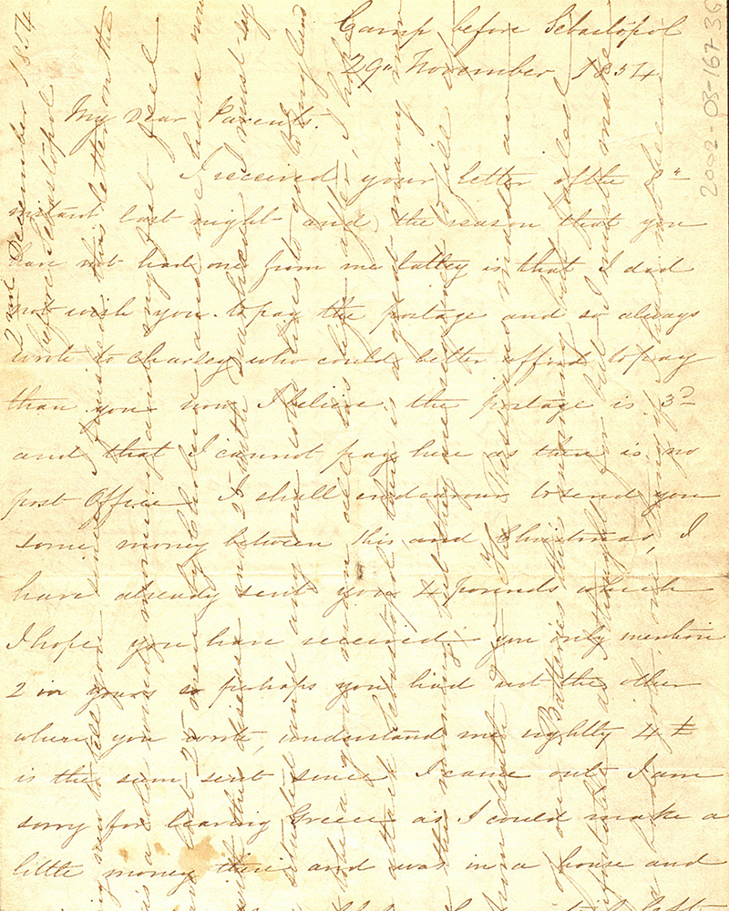 Frederick Neman’s last letter from the Crimea, 29 November 1854