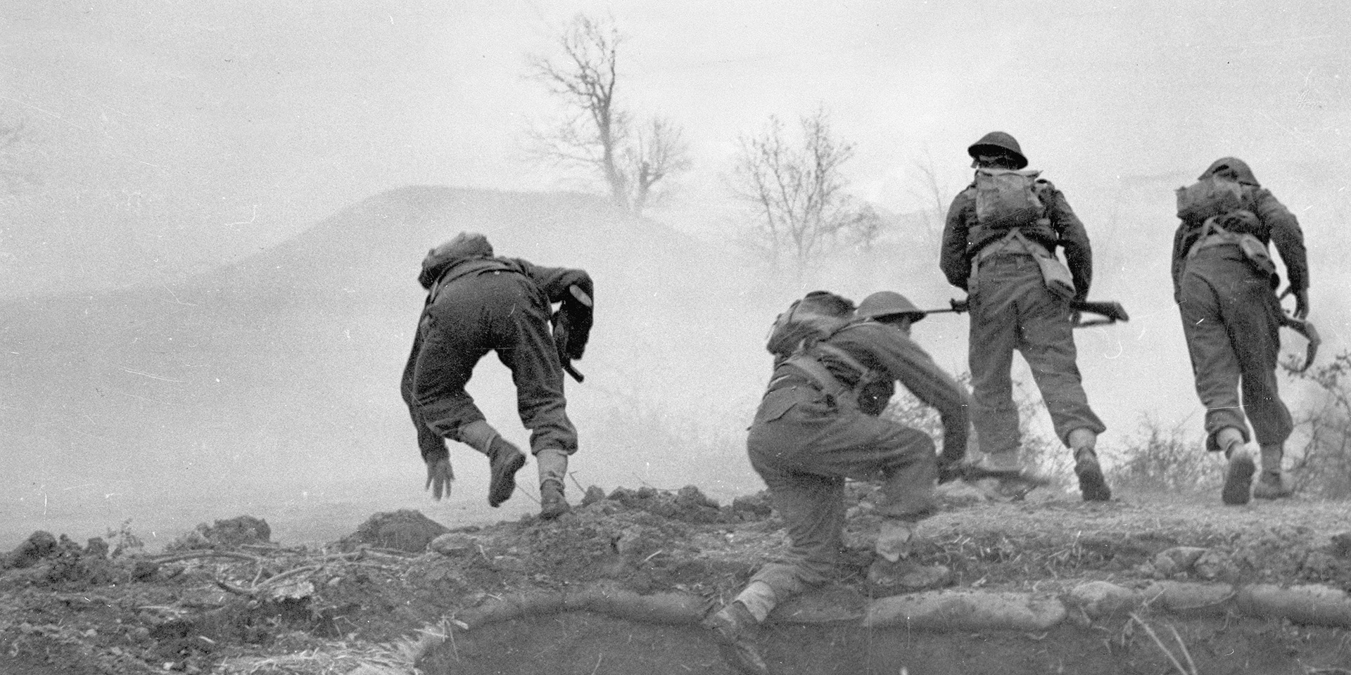 New Zealanders going over the top during an attack on Cassino, 1944