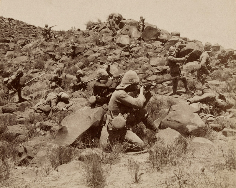 ‘The Warwicks skirmishing with Boers near Weppener, East of Bloemfontein, South Africa’, c1901