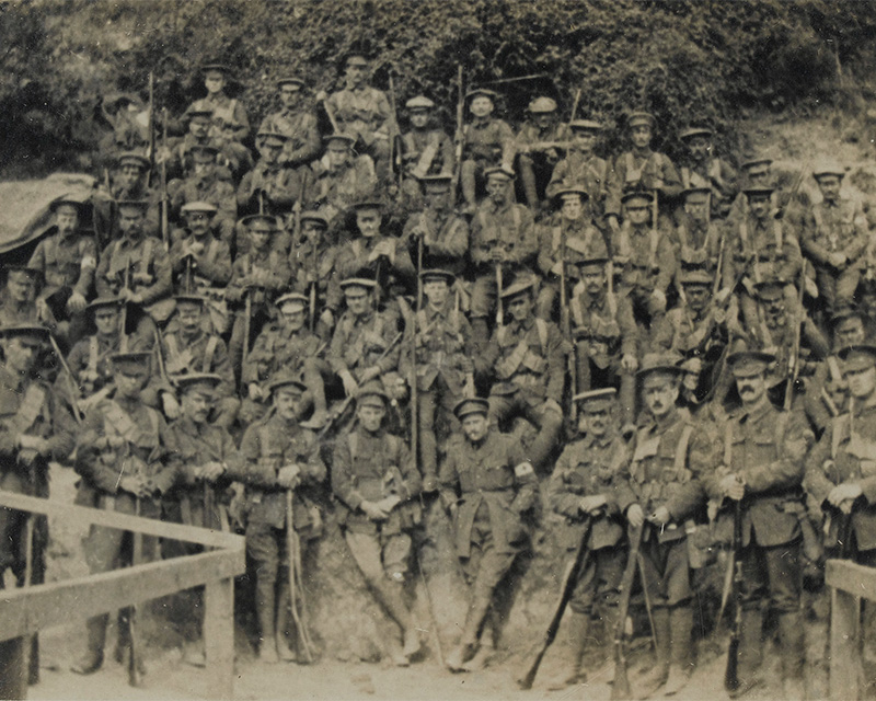 Soldiers of 2nd Battalion, the Royal Irish Regiment, who survived the attack on Bellewaarde Ridge, 1915