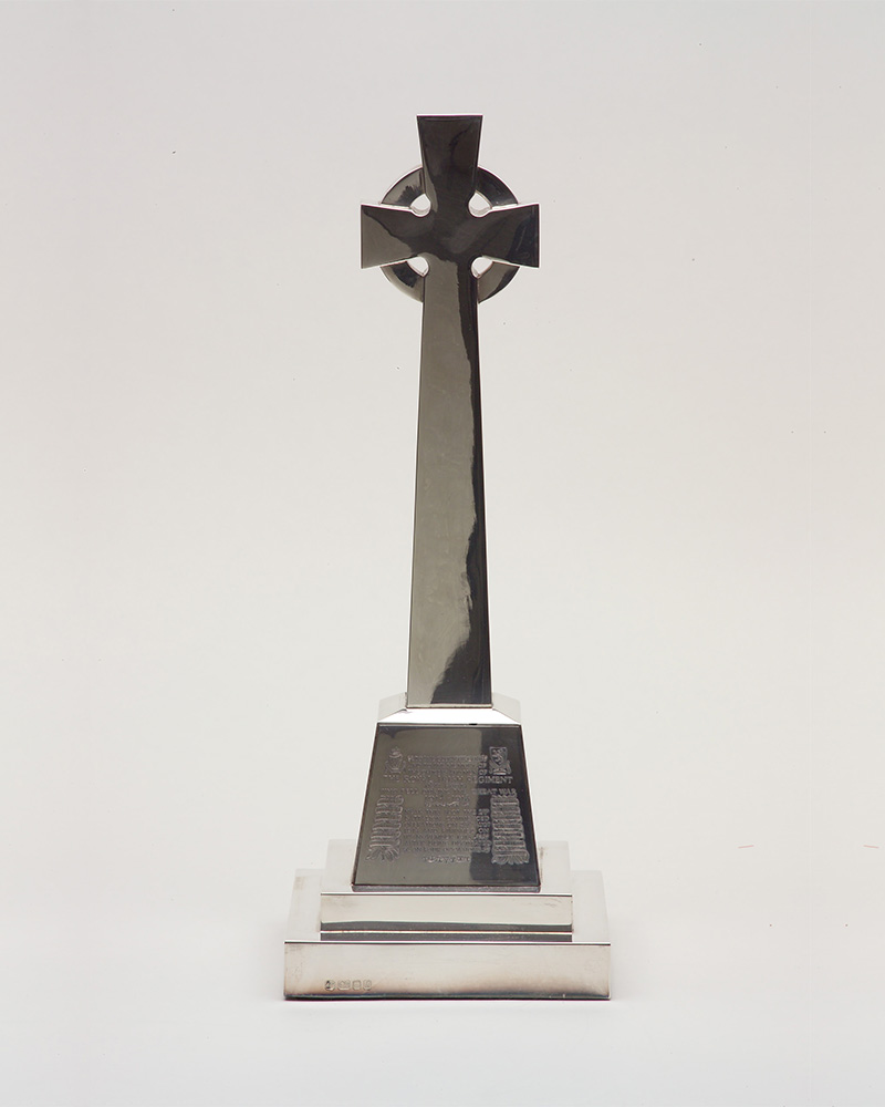 Replica of the memorial cross at Mons commemorating the officers and men of 2nd Battalion, the Royal Irish Regiment, who fell in the First World War