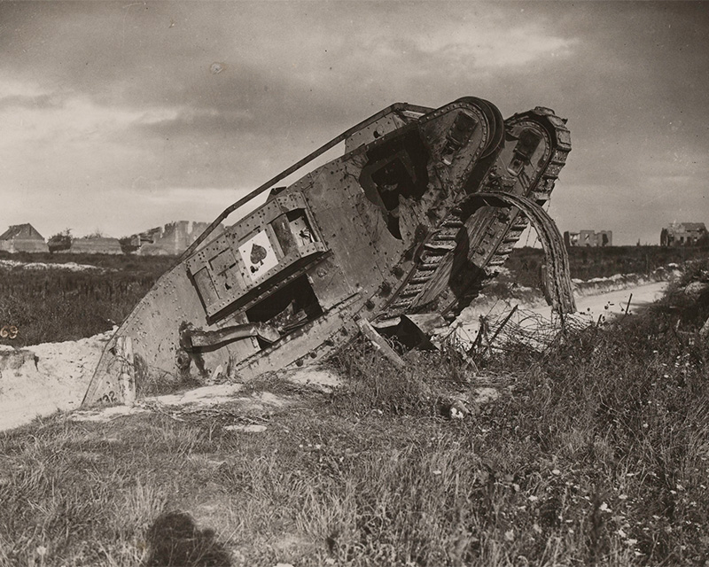 A wrecked tank near Bourlon Wood, 1917
