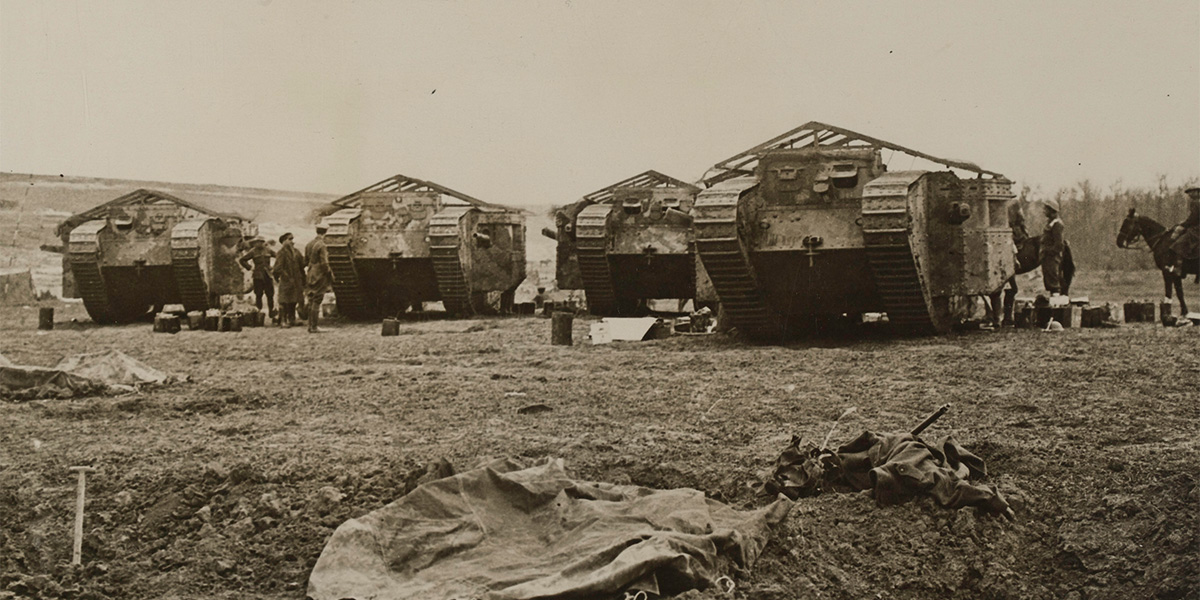 Mark I tanks in Chimpanzee Valley prior to going into action at Flers-Courcellette, 15 September 1916