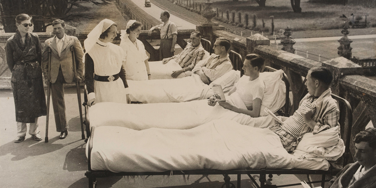 Wounded soldiers convalescing at Preston Hall, Aylesford, Kent, c1941