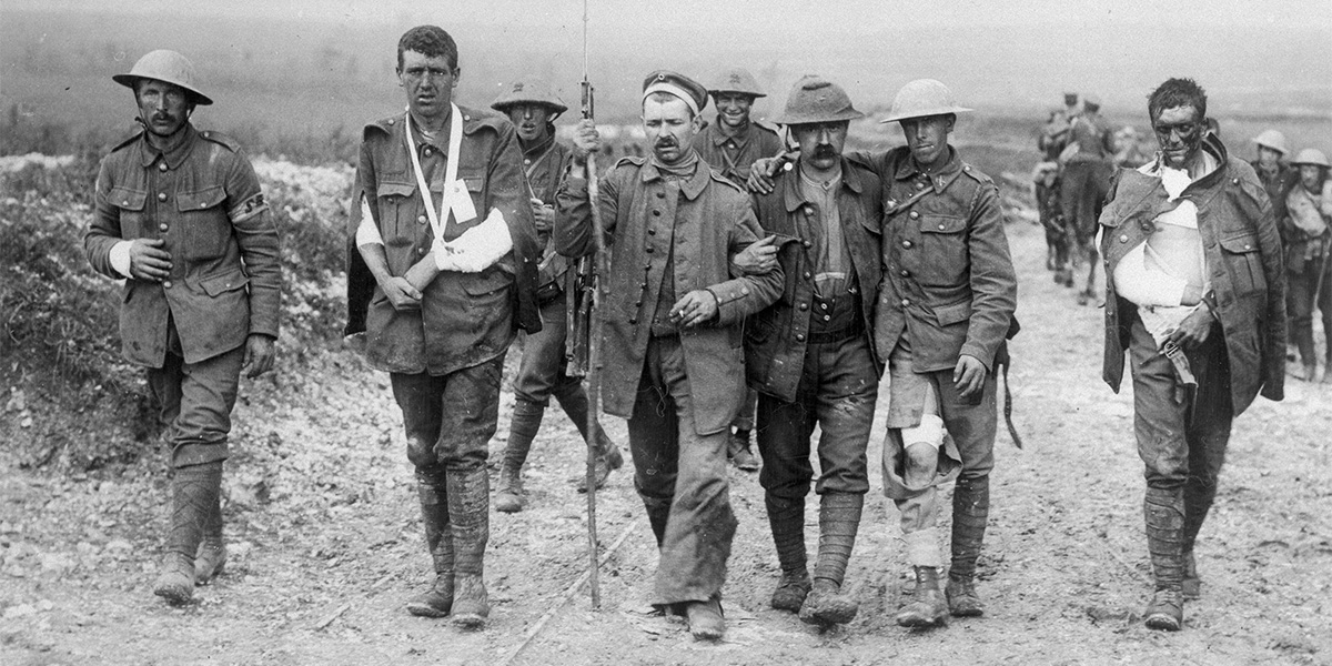 British and German wounded, Bernafay Wood, France, 19 July 1916