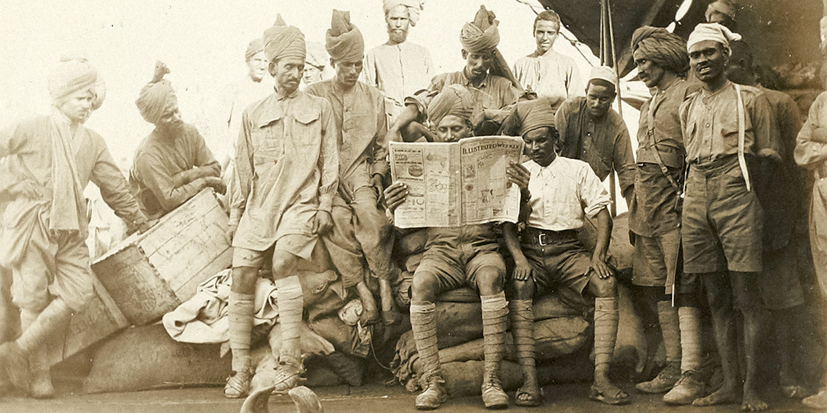 Indian Army troops travelling upstream on a barge, Mesopotamia, c1916