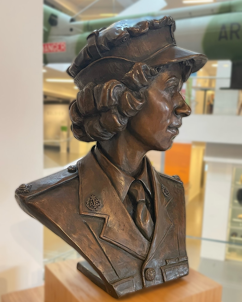 Bronze portrait bust of Queen Elizabeth II, commemorating her service in the Auxiliary Territorial Service in 1945