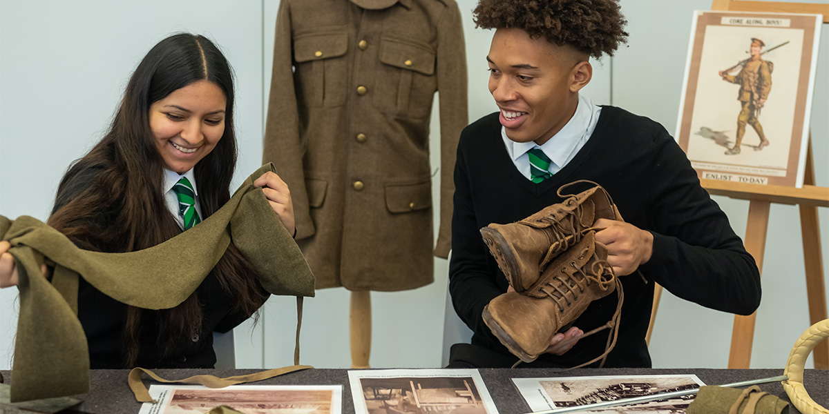 School students getting to grips with the handling collection