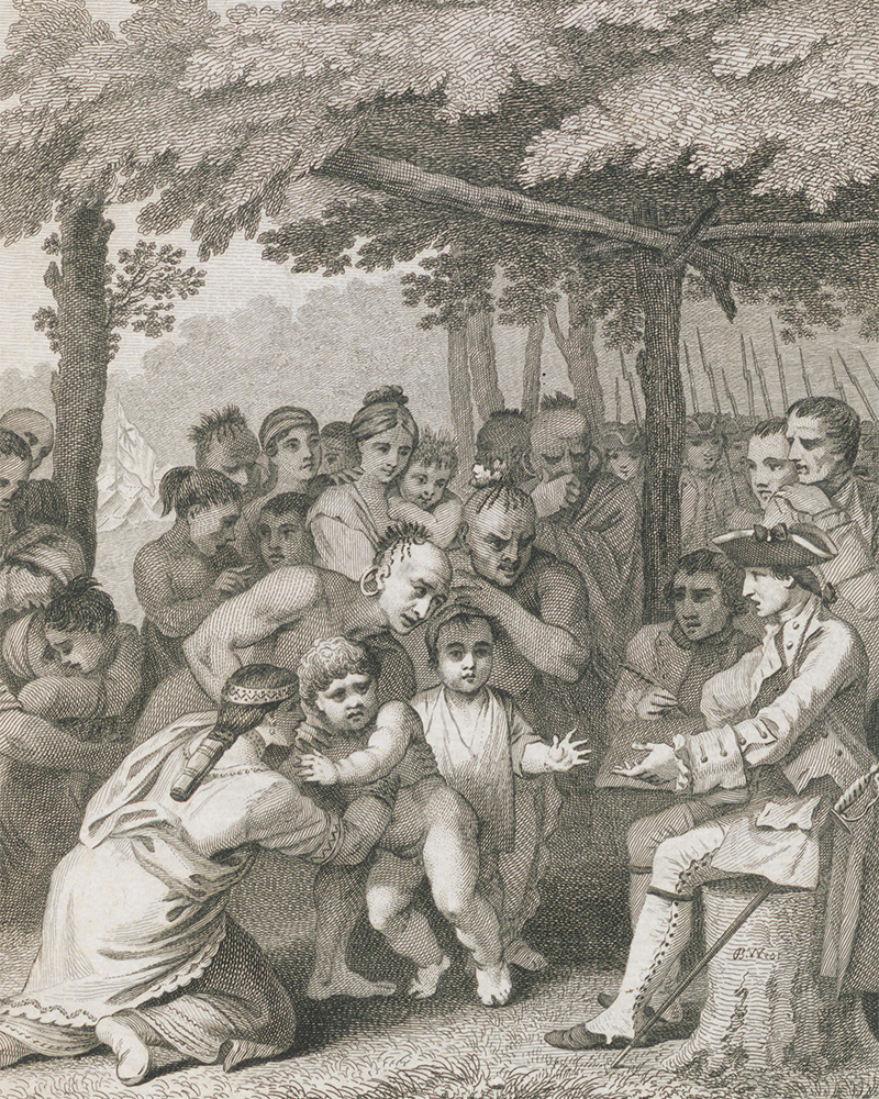 Native Americas delivering up English captives to Colonel Henry Bouquet, commander of the Royal American Regiment, 1764