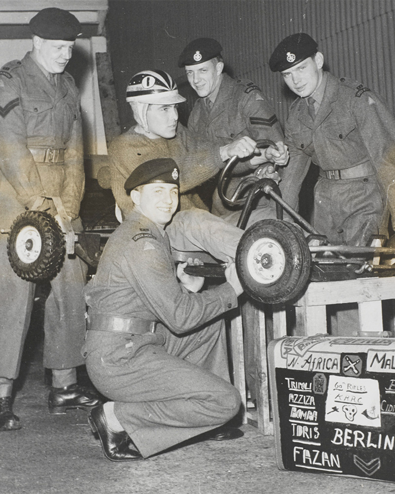 Soldiers of the 2nd Green Jackets, The King’s Royal Rifle Corps loading go-karts for a competition in Berlin, c1960