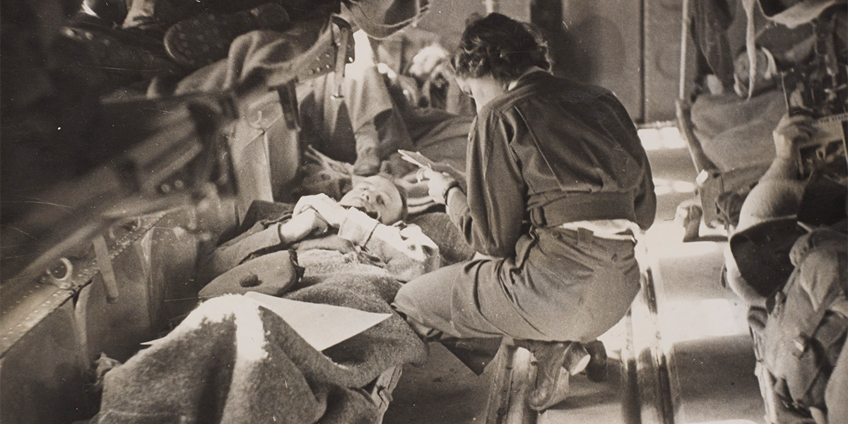 An American nurse on a flight to North Africa, 1943