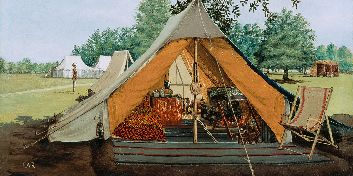 Inside of a tent at Bareilly camp, North West Province, India, 1891