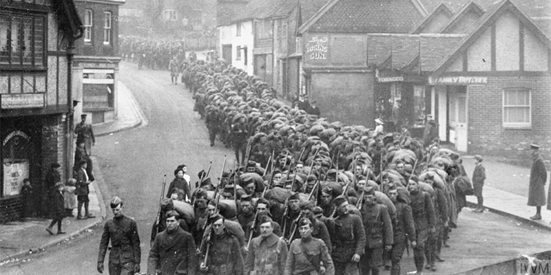 American soldiers marching through Winchester, 1918