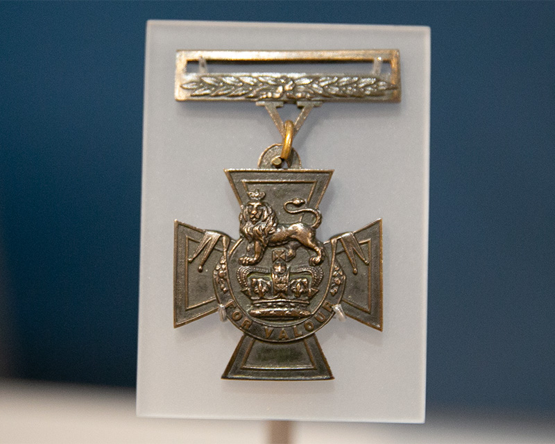 Early casting of a Victoria Cross on display in the Conflict in Europe gallery
