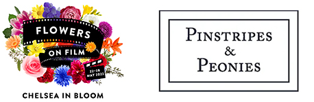 Logos for 'Chelsea in Bloom' and 'Pinstripes & Peonies'