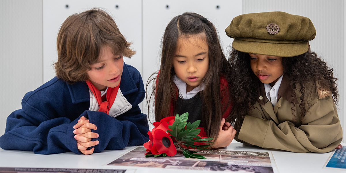 School children taking part in a Remembrance workshop