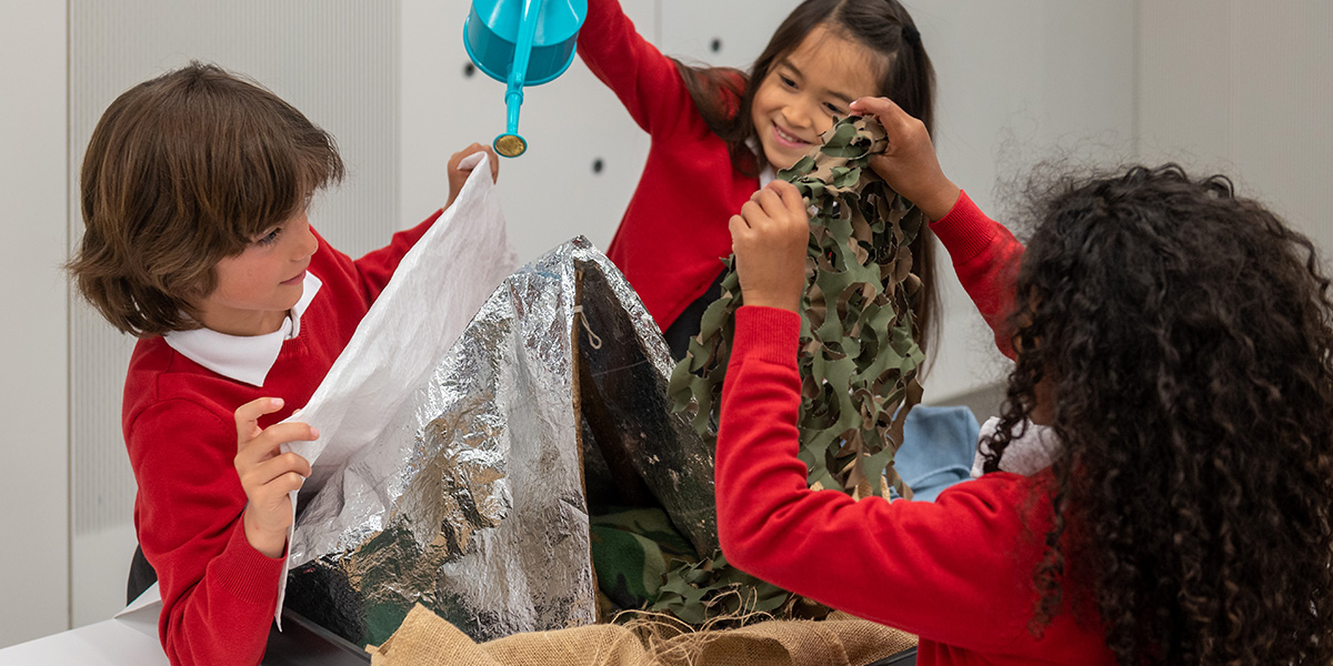 School children taking part in a weather workshop