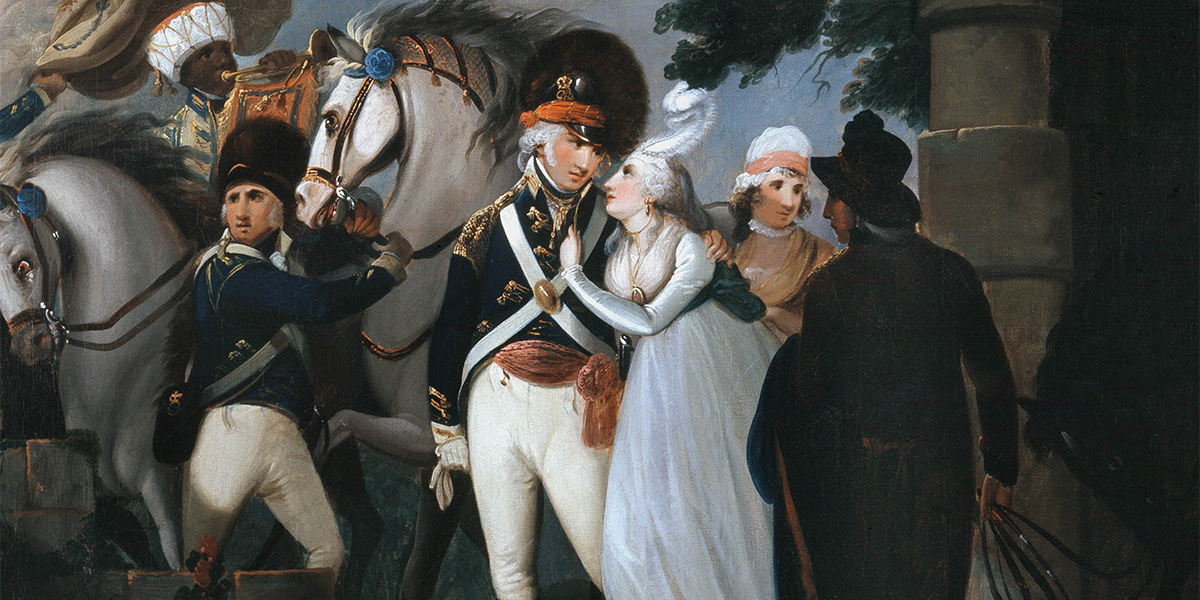 An officer of light dragoons taking leave of his wife, c1795
