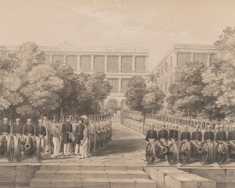 Soldiers and sailors at the British Factory at Canton, 1840s