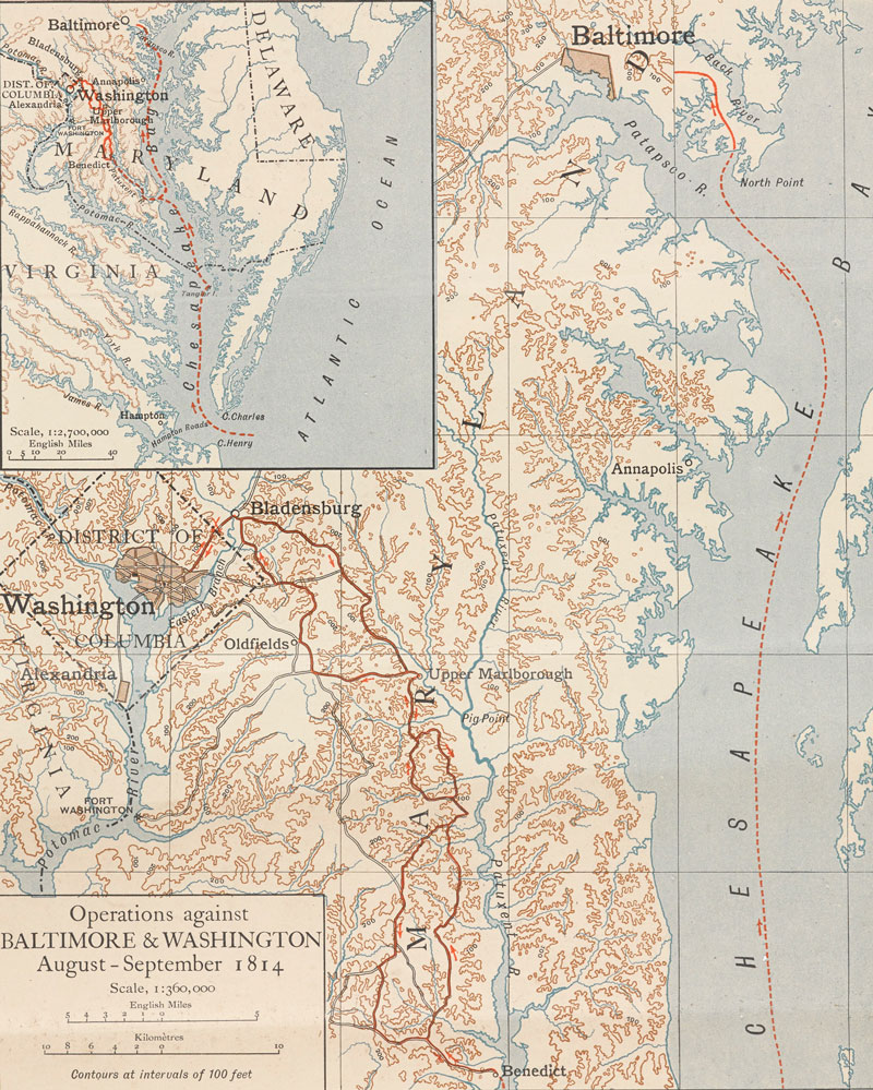 Map of the British campaign against Baltimore and Washington, August-September, 1814