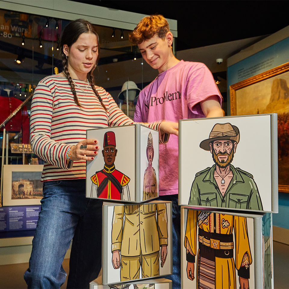 Visitors matching up uniforms in the Global Role gallery