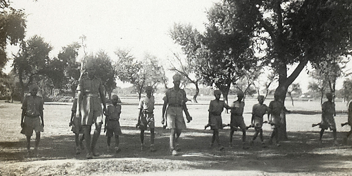 Soldiers crossing a parade ground in Sialkot, 1942