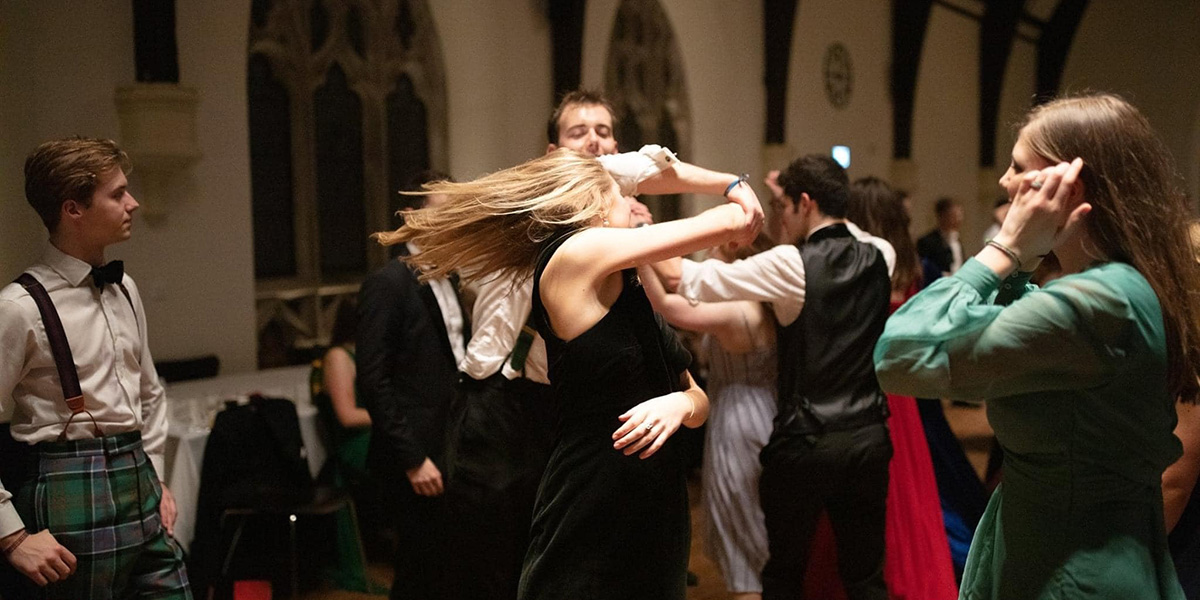 Revellers attending a Scottish dance party